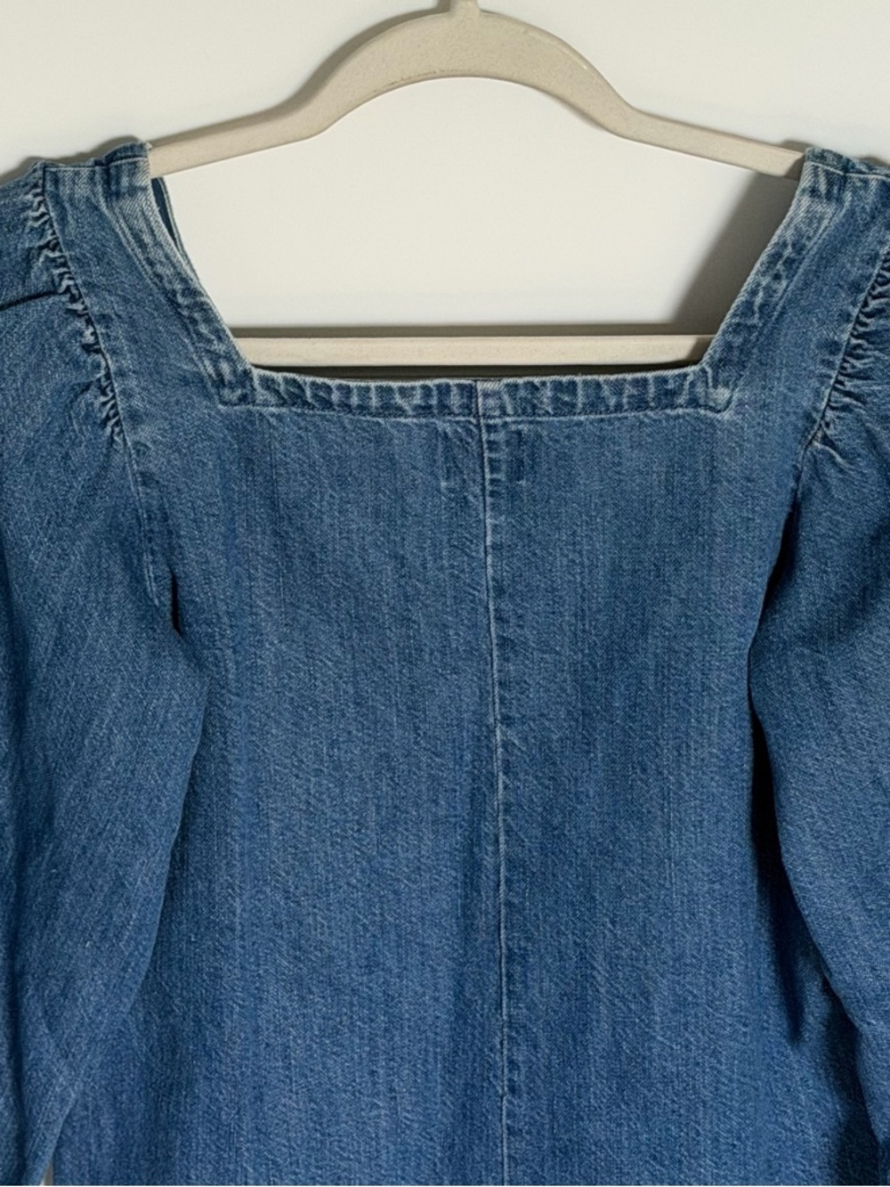 J. Crew Denim Square-Neck Puff Sleeve Blouse Blue linen cotton 54648 - Picture 8 of 14